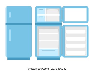 Fridge open and close concept vector illustration on white background. Empty refrigerator in flat design.