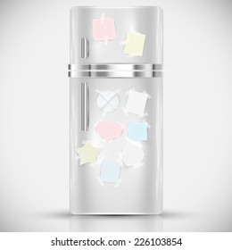 Fridge with paper labels on it, vector