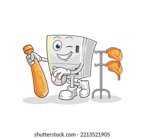 the fridge playing baseball mascot. cartoon vector