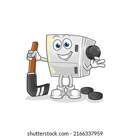 the fridge playing hockey vector. cartoon character