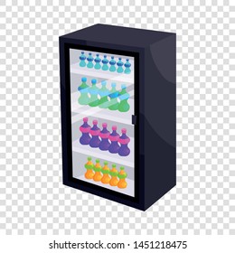 Fridge with refreshments drinks icon. Cartoon illustration of fridge vector icon for web