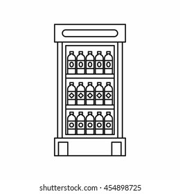 Fridge with refreshments drinks icon in outline style isolated vector illustration