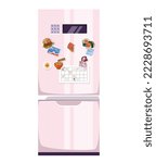 Fridge refrigerator freezer with magnet sticker concept. Vector graphic design illustration element