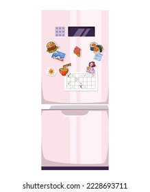 Fridge refrigerator freezer with magnet sticker concept. Vector graphic design illustration element