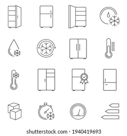 Fridge And Refrigerator Related Line Icon Set. Keep Frozen And Frozen Product Vector Linear Icons. Symbol, Logo Illustration. Vector Graphics