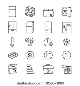 Fridge related icons: thin vector icon set, black and white kit