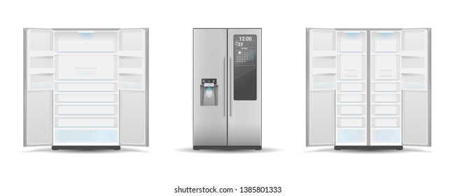 Fridge Side by Side Silver Open Closed Combo