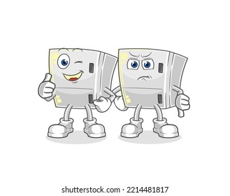 the fridge thumbs up and thumbs down. cartoon mascot vector