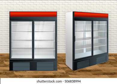 Fridge with transparent glass isolated. Vector illustration
