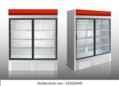 Fridge with transparent glass isolated. Vector illustration