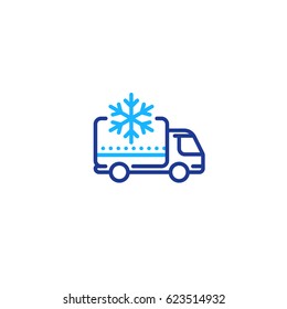 Fridge Truck, Ice Cream Van, Delivery Vehicle Services, Freezer, Vector Mono Line Icon