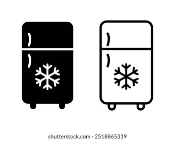 Fridge Vector Icon. Freezer cold icon vector icon set in black color. Refrigerator or freezer for storage symbol set.  Ice maker or water freezer line logo. use for for apps and website UI designs.