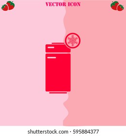 Fridge vector  icon. Strawberry Background.