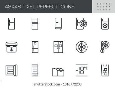 Fridge Vector Line Icons Set. Freezer, Ice Machine, Refrigerator. Editable Stroke. 48x48 Pixel Perfect. svg