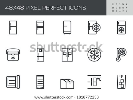 Fridge Vector Line Icons Set. Freezer, Ice Machine, Refrigerator. Editable Stroke. 48x48 Pixel Perfect.