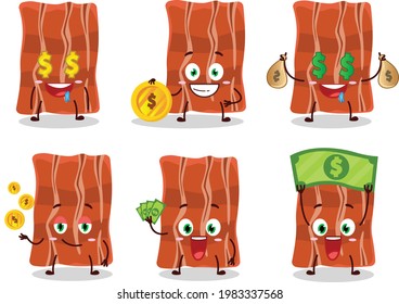 Fried bacon cartoon character with cute emoticon bring money. Vector illustration