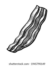 Fried bacon. Ink sketch of breakfast isolated on white background. Hand drawn vector illustration. Retro style.