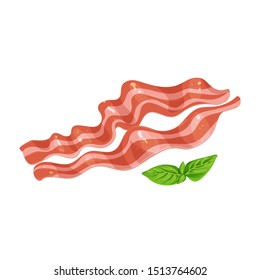 Fried bacon, keto diet concept. Two slices of pork bacon, meat icon for butcher shop. Vector illustration.