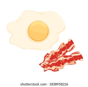 fried bacon and scrambled eggs. fried eggs with bacon. icons on white background. vector isolate. cafe menu