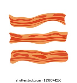 Fried bacon stripe. Pork meat. Healthy tasty breakfast. Vector illustration set in flat style