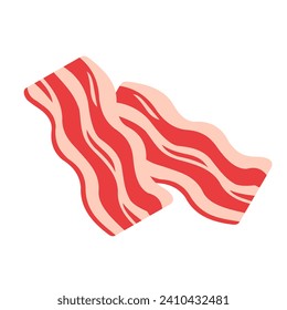 Fried bacon strips. Two strips of fried crispy bacon on white background vector illustration.