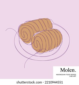 Fried banana cake or kue molen pisang goreng.. Indonesian Food set collection Cartoon Line Art Vector Illustration Template