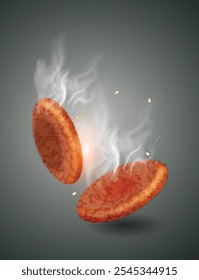 Fried Beef Kabab, Tikka with vector dark Background.