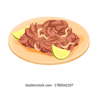 Fried Beef with Lime Marinade Sauce as Cuban Dish Vector Illustration