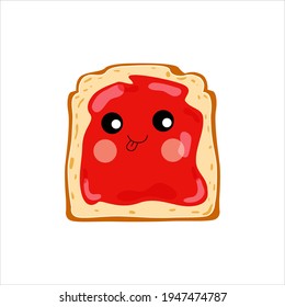 Pan frito, pan tostado con mermelada de fresa. Pasta de gelatina. Hecho al estilo de las caricaturas. Vector.