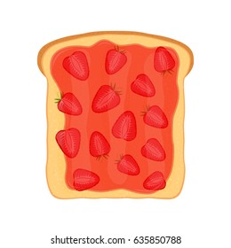 Fried bread, toast with strawberry jam. Jelly paste. Made in cartoon flat style.