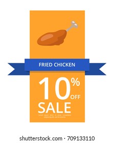 Fried chicken 10% off sale vector illustration on orange and white background followed by your own text below with picture of well-done meat.