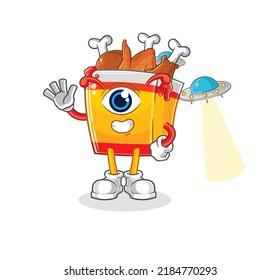 the fried chicken alien cartoon mascot vector