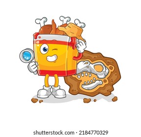 the fried chicken archaeologists with fossils mascot. cartoon vector
