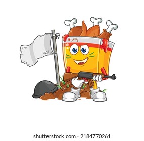 the fried chicken army character. cartoon mascot vector