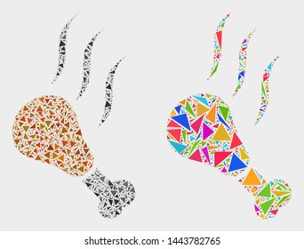 Fried chicken aroma collage icon of triangle elements which have various sizes and shapes and colors. Geometric abstract vector illustration of fried chicken aroma.