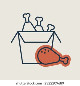 Fried chicken in the box vector isolated icon. Delivery sign. Graph symbol for cooking web site and apps design, logo, app, UI