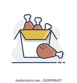 Fried chicken in the box vector isolated icon. Delivery sign. Graph symbol for cooking web site and apps design, logo, app, UI