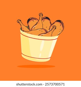 Fried Chicken With Bucket Cartoon Vector Icons Illustration. Flat Cartoon Concept. Suitable for any creative project.