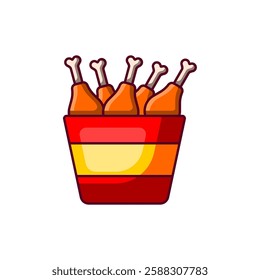 Fried Chicken With Bucket Cartoon Vector Icon Illustration.