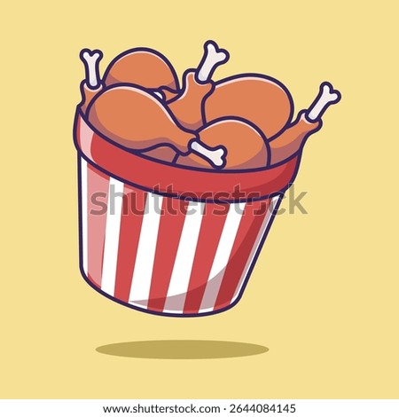 Fried Chicken With Bucket Cartoon Vector Icon Illustration.
