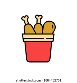 Fried chicken in a bucket flat design. Vector illustration