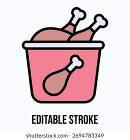 Ícone De Balde De Frango Frito — Ícone De Vetor De Estilo De Cor Linear Isolado