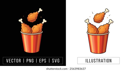 Fried Chicken Bucket Illustration - Crispy Drumstick Vector Design