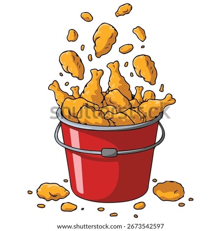 Fried chicken bucket isolated vector illustration on white background