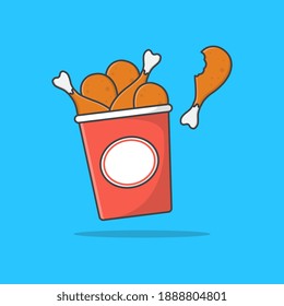 Fried Chicken Bucket Vector Icon Illustration. Fried Chicken Flat Icon
