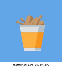 Fried Chicken Bucket Vector Icon Illustration. Fried Chicken Flat Icon