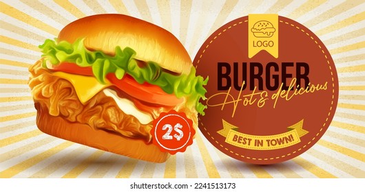 Fried chicken burger banner ads design template