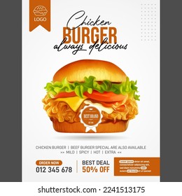 Fried chicken burger banner ads design template