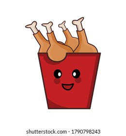 Fried chicken cartoon character in red bucket. Design template vector