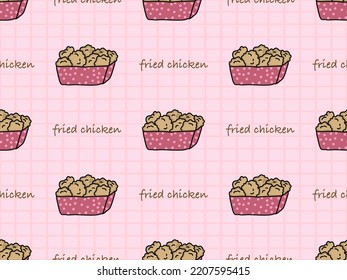 Fried Chicken Cartoon Character Seamless Pattern On Pink Background